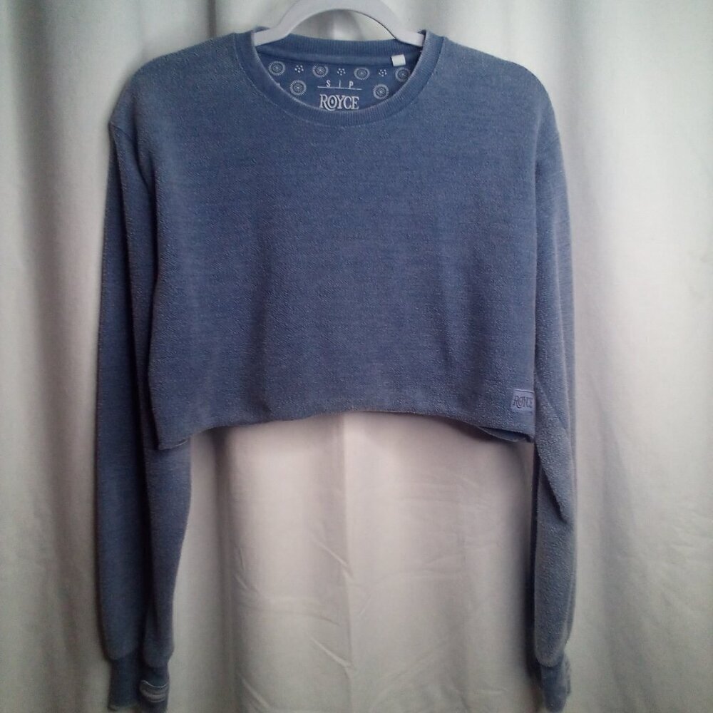 Royce Cropped Sweatshirt S Women Long Sleeve Thumb Holes Blue - Picture 13 of 15